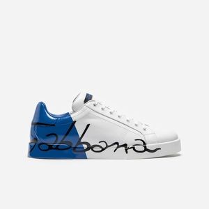 Dolce & Gabbana White/Blue Leather Portofino Sneakers